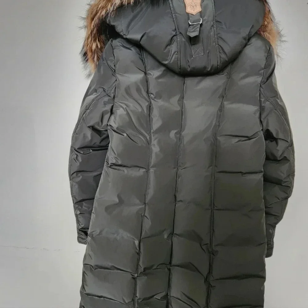 Mackage Long Coat Harley Army Khaki Raccoon Rabbit Down Filled Leather L - Picture 9 of 16